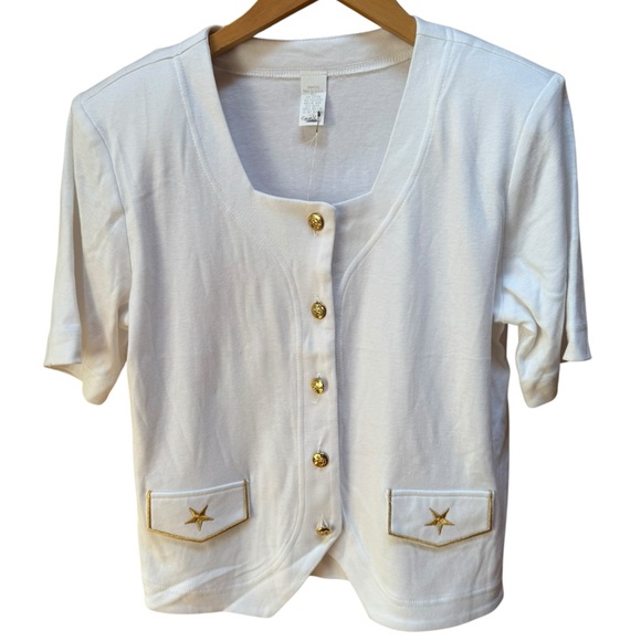 Vintage Tops - Deadstock 1980s Scarlet Ibis Gold Embroid. Trim, Nautical Button Clos. Crop Top